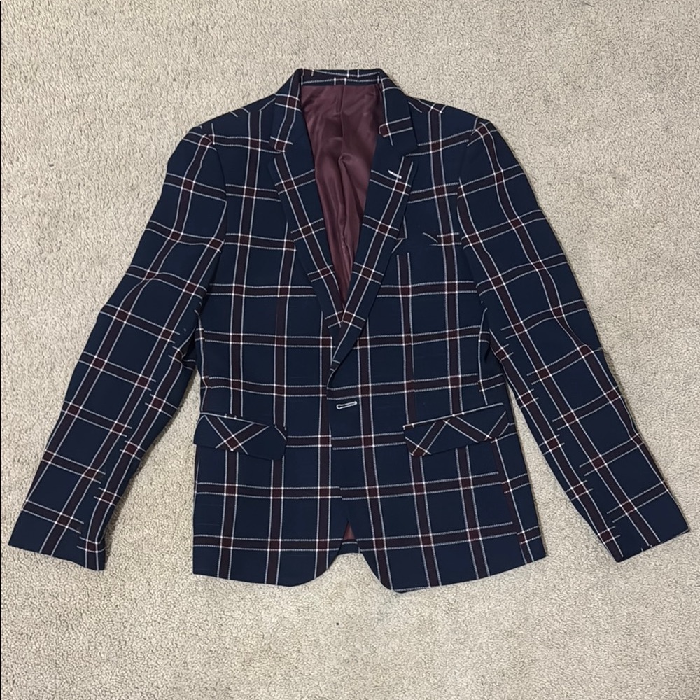Men's Navy Checkered Blazer